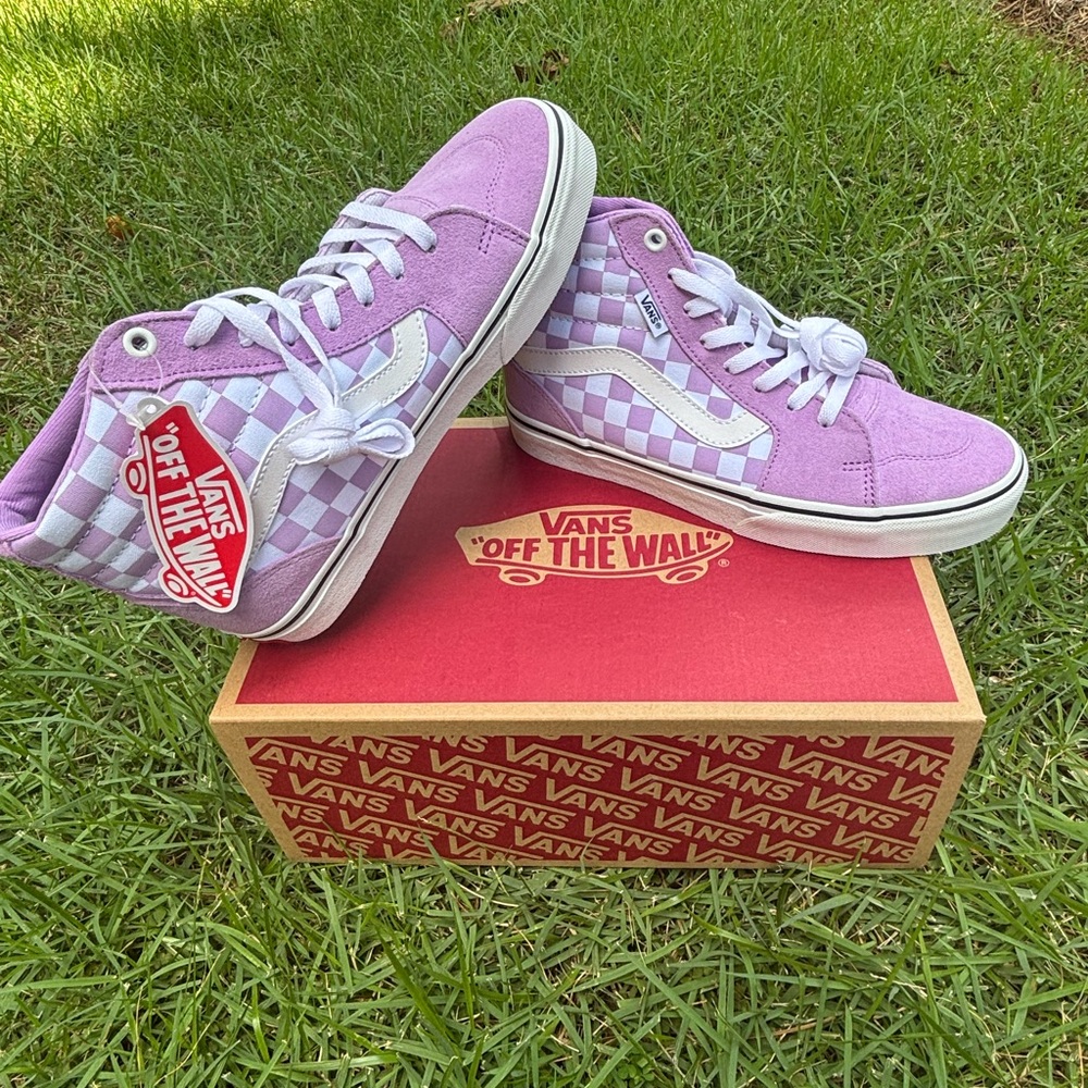 Vans Kids Lavender Checkered High-Top Sneakers